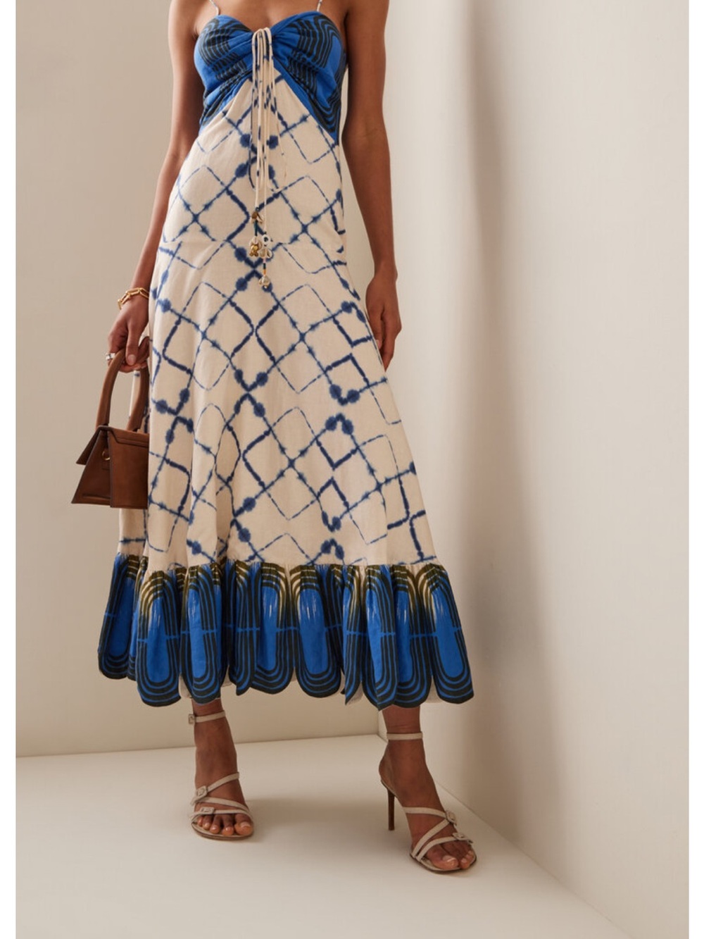 Alexis Nuri midi Cotten Linen Midi Dress Blue and Cream tye dye Moda Operandi - Picture 3 of 12